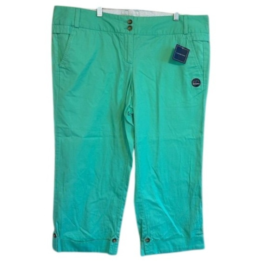 NWT Lands'‎ End Women's Chino Crop Pants Cuffed Hem Seafoam Green Size 16